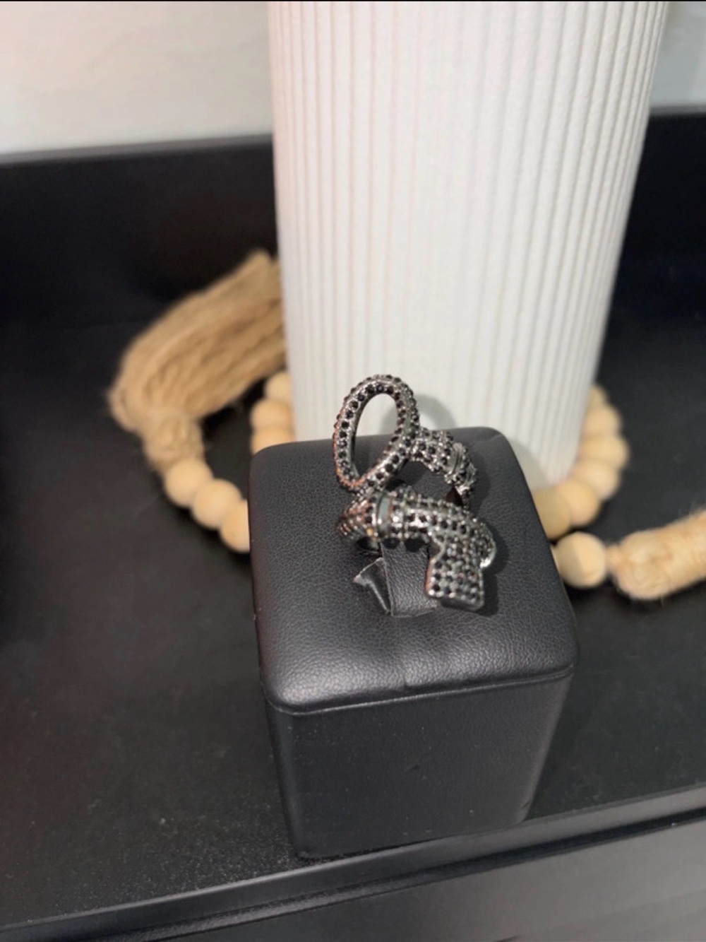 Lucky Brand Black and Silver Ring Size 5